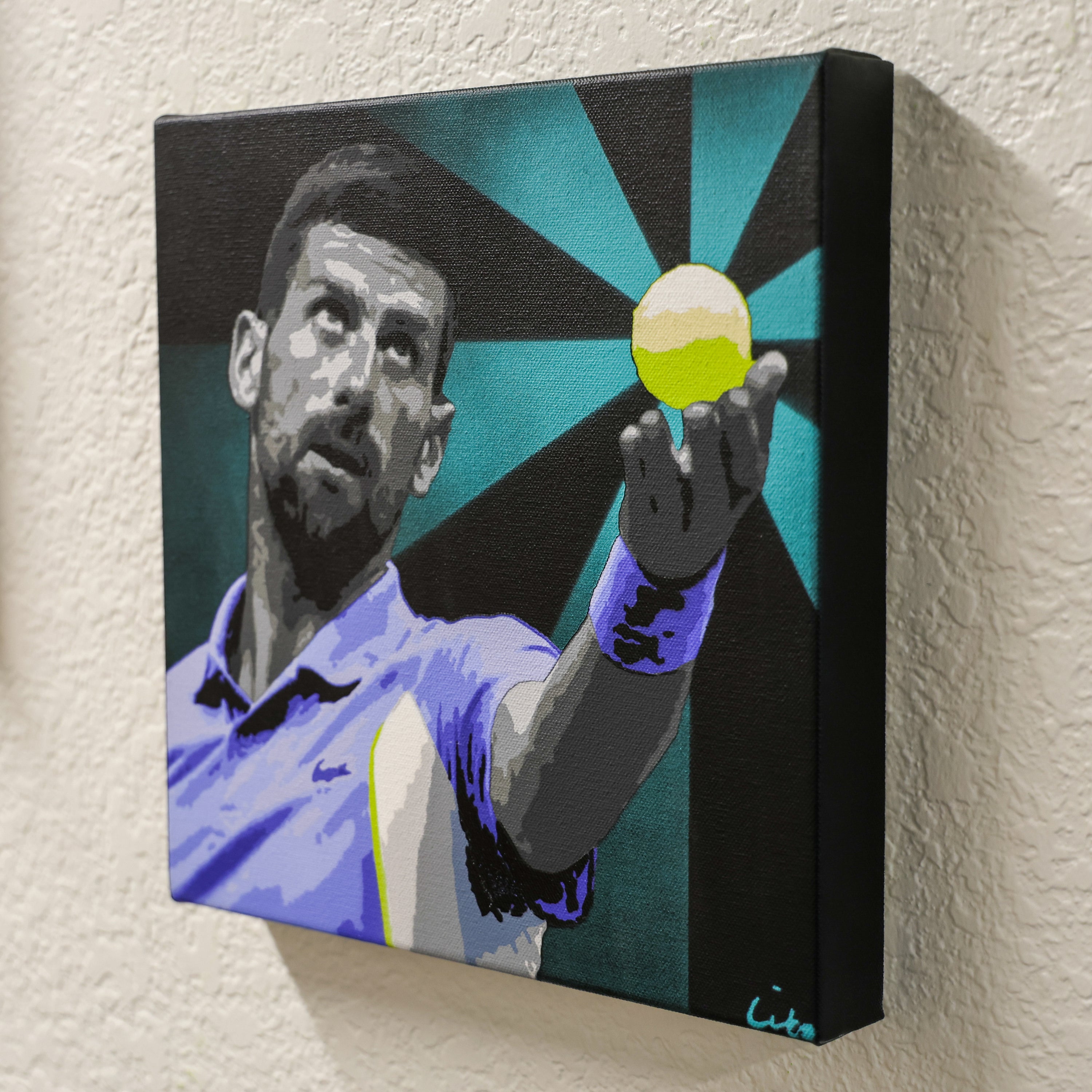 Novak Djokovic painted canvas on wall