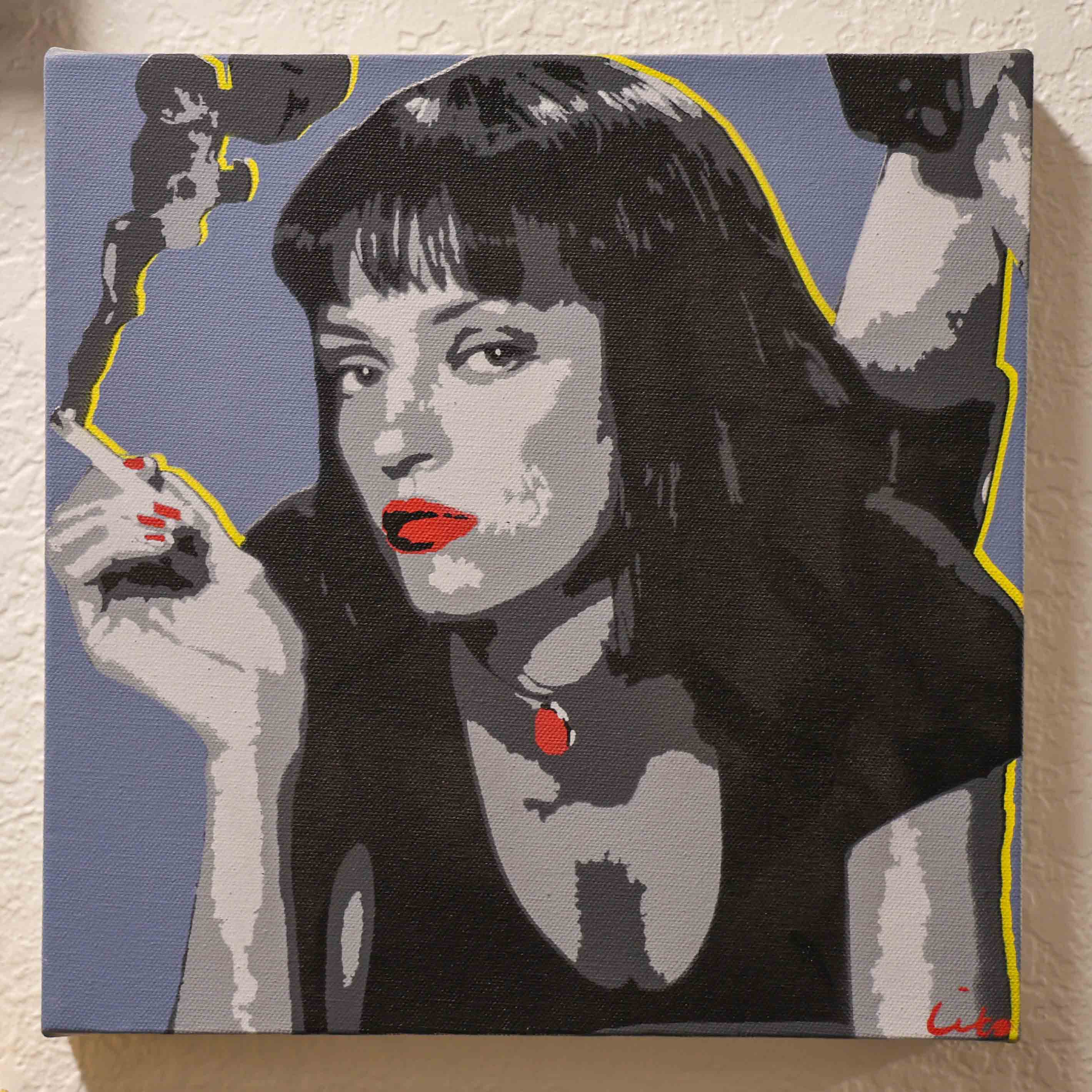 uma thurman smoking canvas painting
