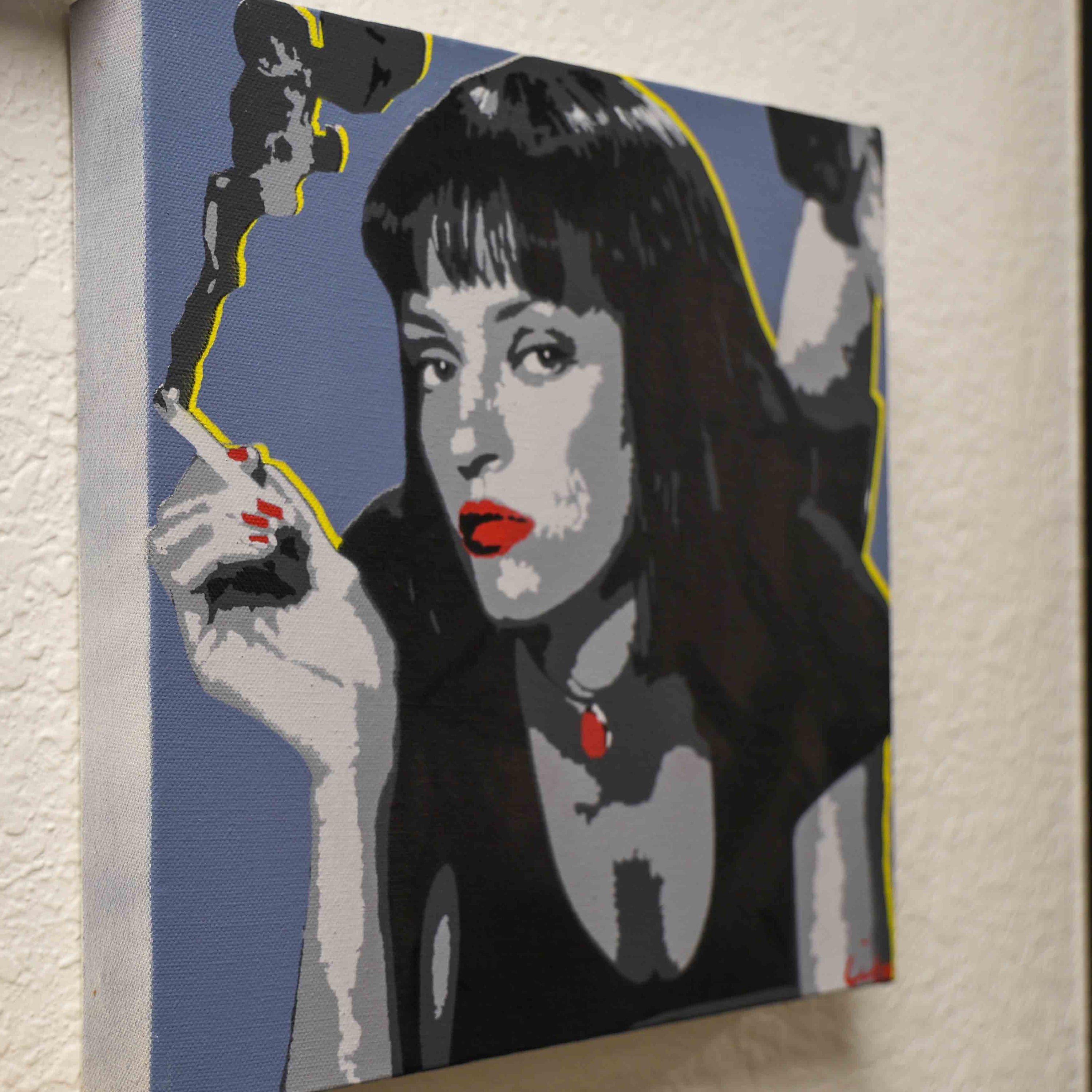 uma thurman smoking canvas painting on wall